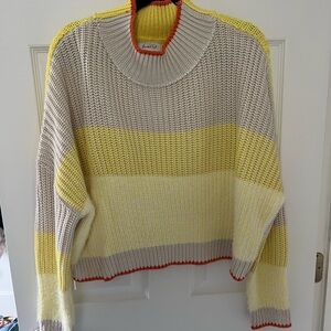 BUCKETLIST Yellow and Cream Crew Neck Sweater with Color Blocking